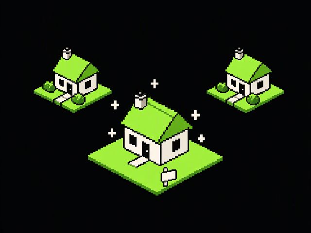 An empty plot with a small house appearing on it
