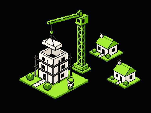 A crane raising a new floor on a house